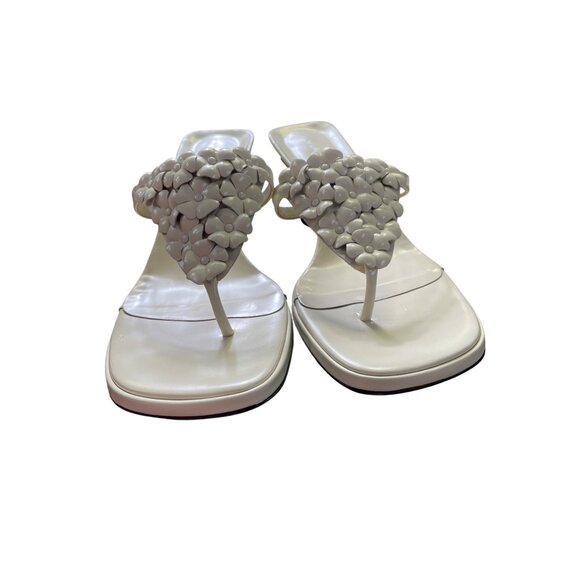 Via Spiga womans tan leather Flower kitten Heeled Sandals Size 7.5M SKU 8584 - Picture 5 of 12